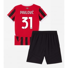 Dětské fotbalový komplet AC Milan Strahinja Pavlovic #31 Domácí košile 2024-25 Krátkým Rukávem